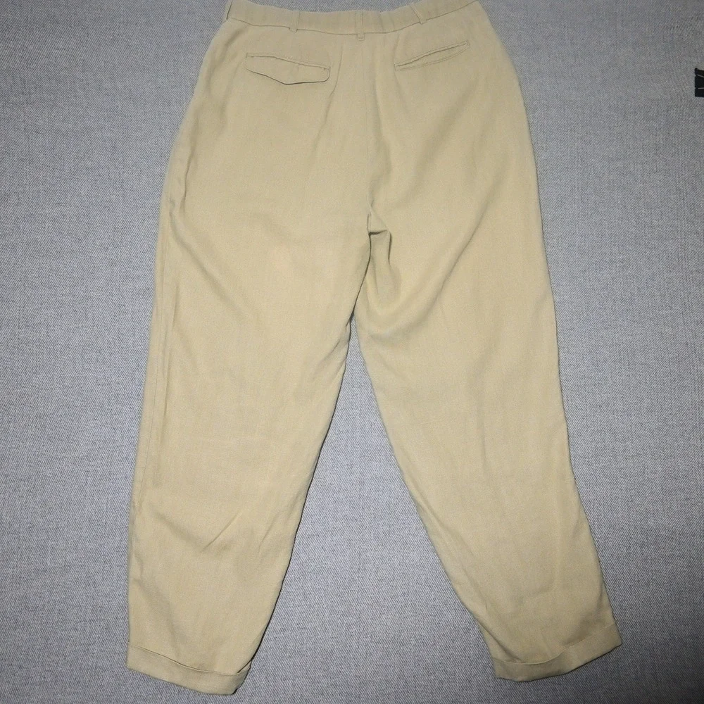 Successo Uomo Trousers Mens Pleated Cuffed 100% Linen 36 Khaki Beige Flaws